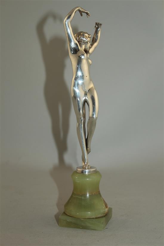 An Art Deco silvered bronze figure of a nude female dancer, probably by Josef Lorenzl, 9.5in.